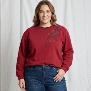 VTG Northern Reflections Embroidered floral Red crew neck sweatshirt SZ XXL